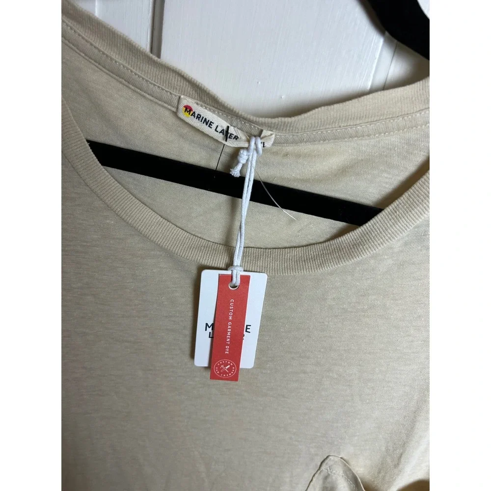 Marine Layer Mens Relaxed Hemp Cotton Tee Sand Beige Pocket T-Shirt XL NEW